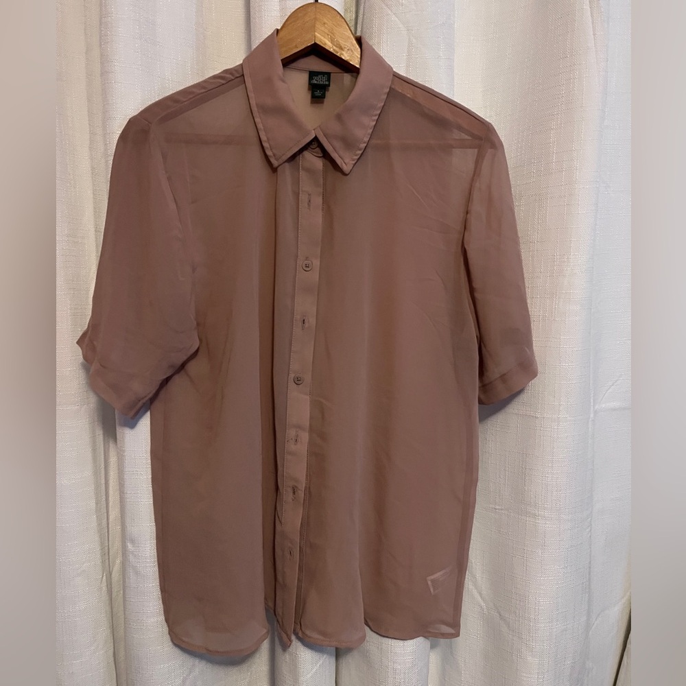 Wild Fable Sheer Button-Down Shirt – Beige, Size S